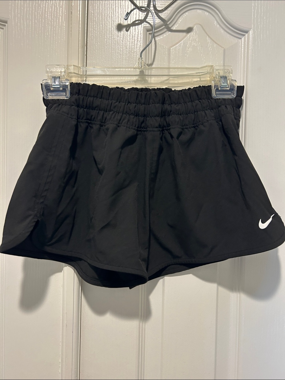 Nike Women’s Black Athletic Running Shorts with White Swoosh